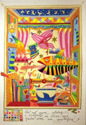 Francesco Musante - Serigrafie - Il pescecane - Serigrafia  a 35 colori con inserti in velluto e glitter  - cm 35x50 - Galleria Casa d'Arte - Bra (CN)